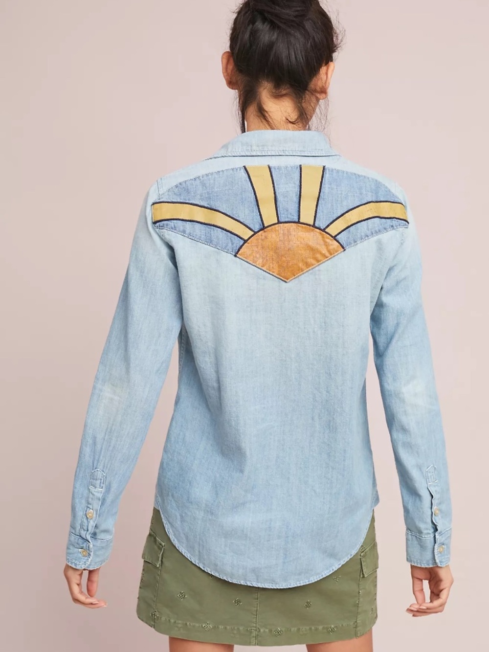 MOTHER The Double Foxy Til the Sun Comes Up Chambray Button Down Top